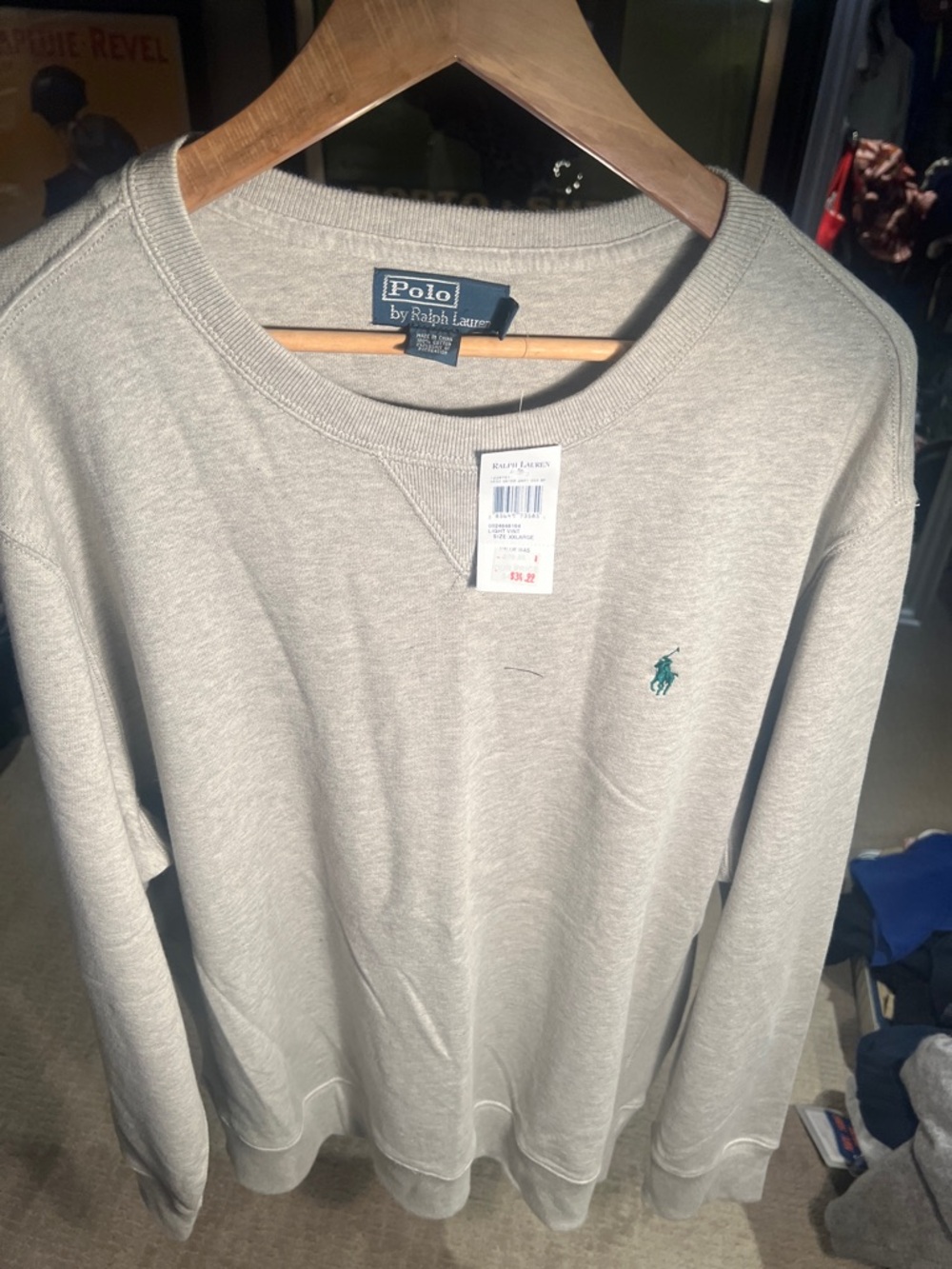 Polo by Ralph Lauren Light Gray Crewneck Sweatshirt with Green Pony